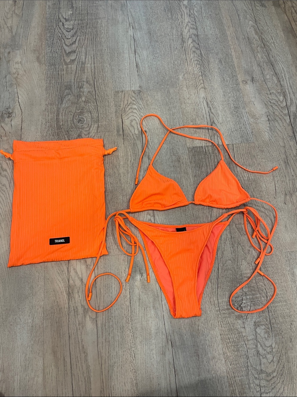 triangl swimwear Neon Orange Ribbed String Bikini Set